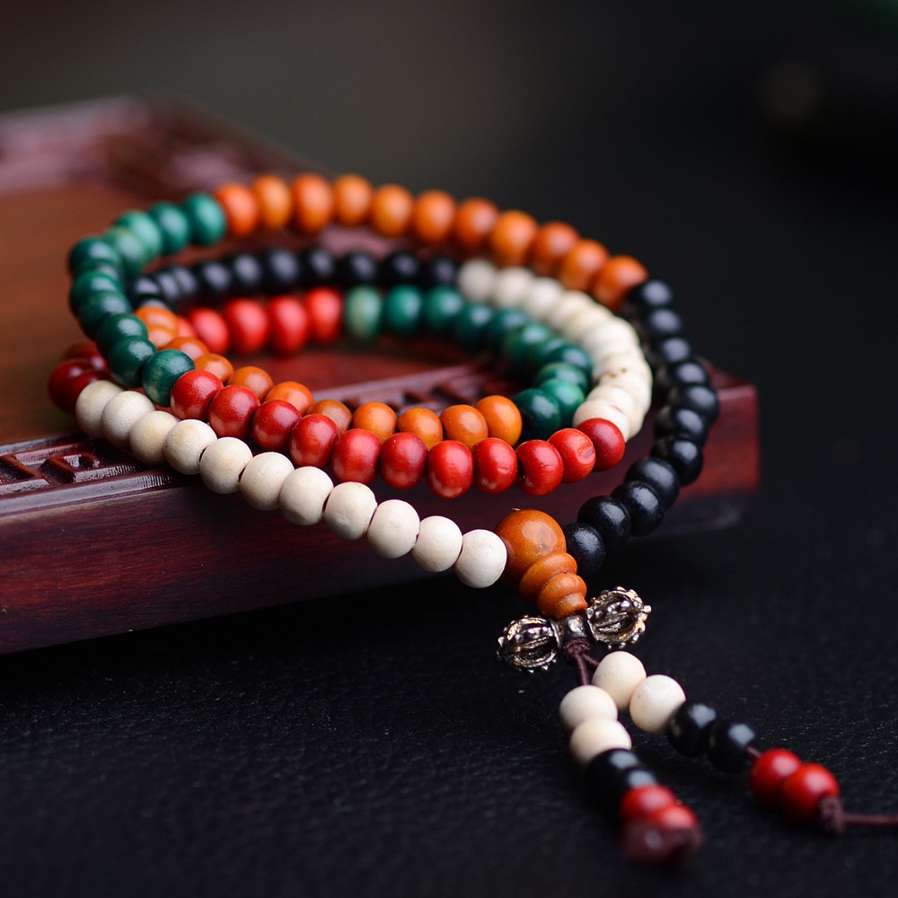 colorful 108 dorje knot sandalwood prayer beads bracelet couple ebony bracelet