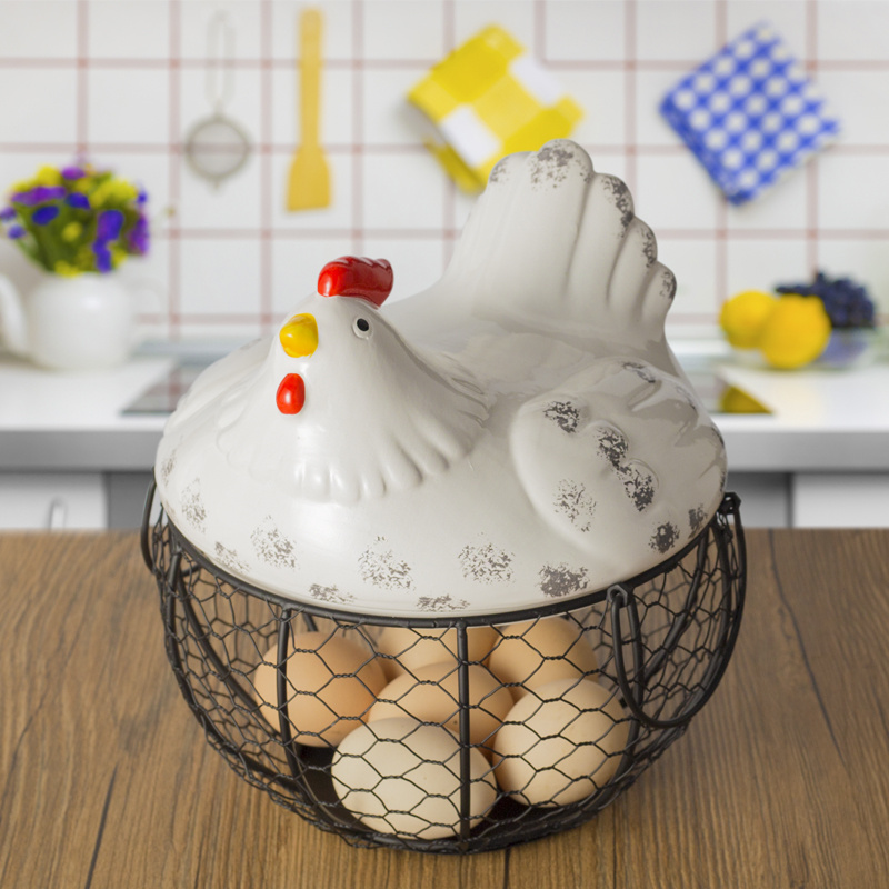 ceramic egg basket fruit basket debris basket ceramic kitchen storage rack creative storage iron basket iron art storage basket