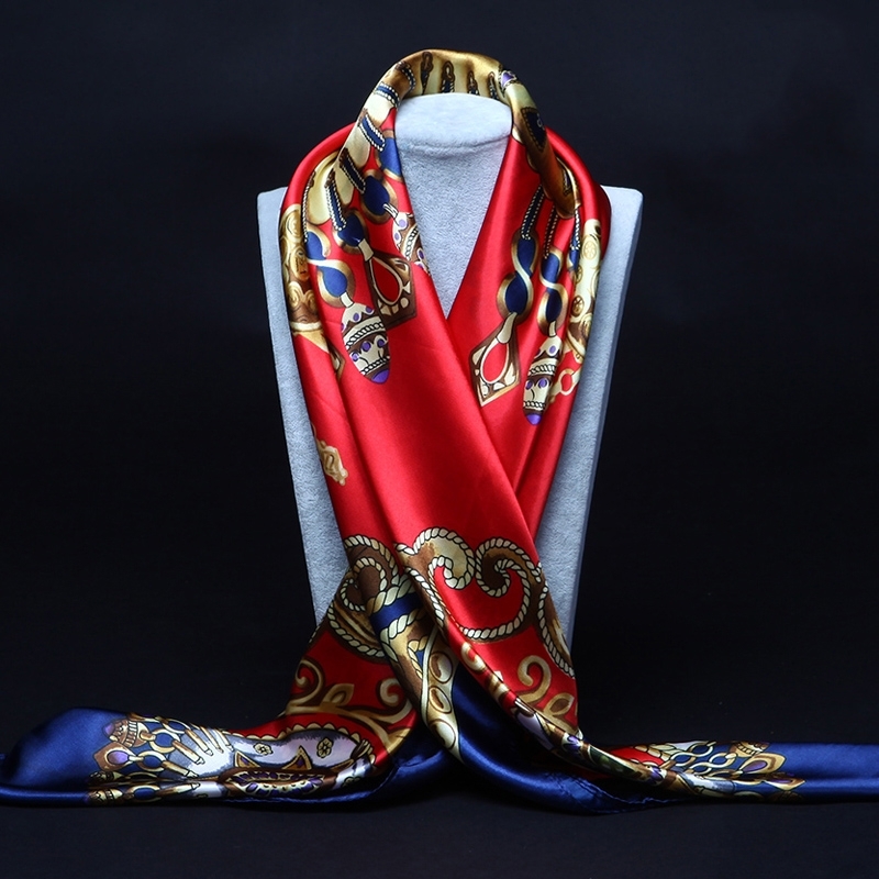 hanhe silk scarf smooth satin feel large kerchief headscarf women‘s square silk scarf 90x90cm