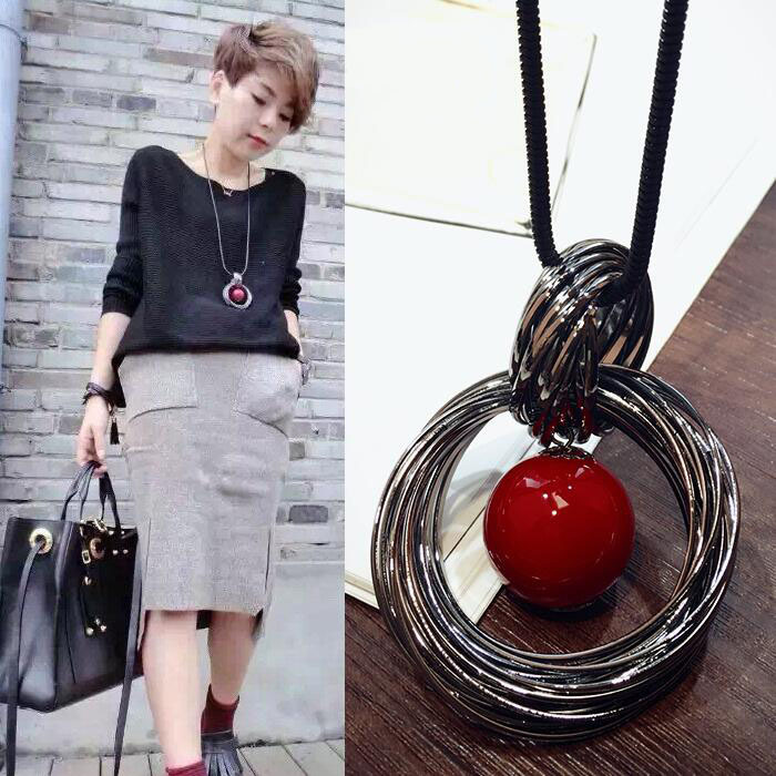 korean style fashionable long sweater chain personalized all-match decoration accessories hanging piece pendant necklace simple pearl pendant