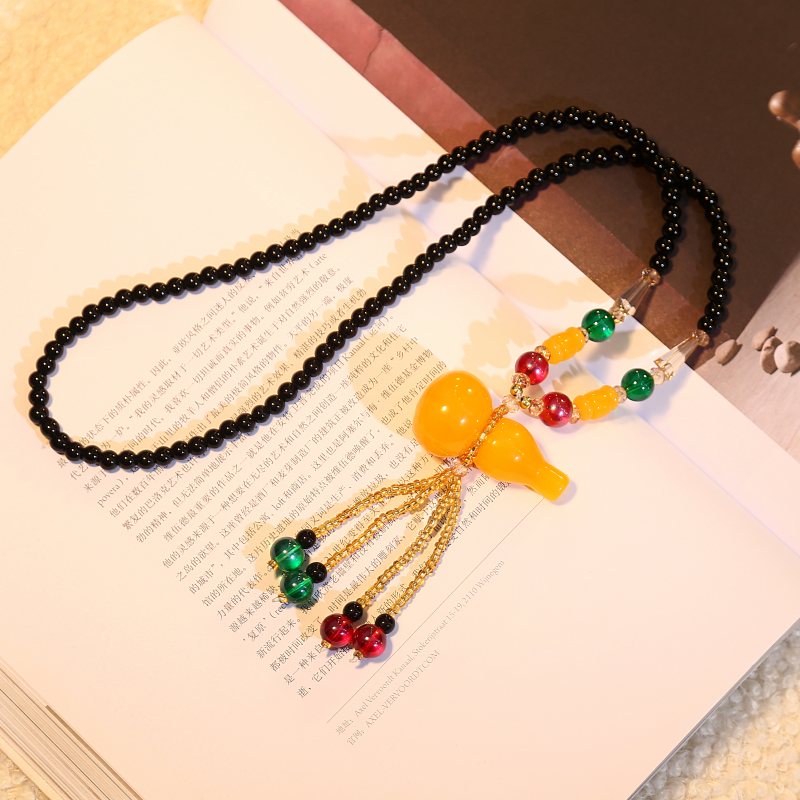 Autumn and Winter Women's Sweater Chain Ethnic Style Imitation Beeswax Sweater Necklace Pendant Korean Simple Clothes Ornament Pendant